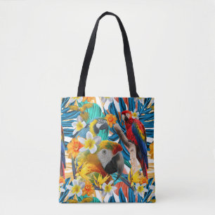 Bolsa Tote Botânico colorido do Macaw tropical do papagaio d