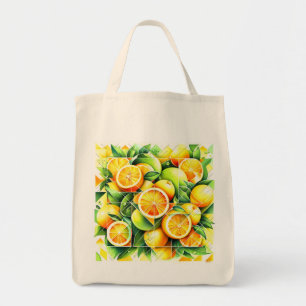 Bolsa Tote Botânico de Limão Laranja Cítrico Geométrico