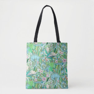 Bolsa Tote Botânico improvável com dinossauros - pastels