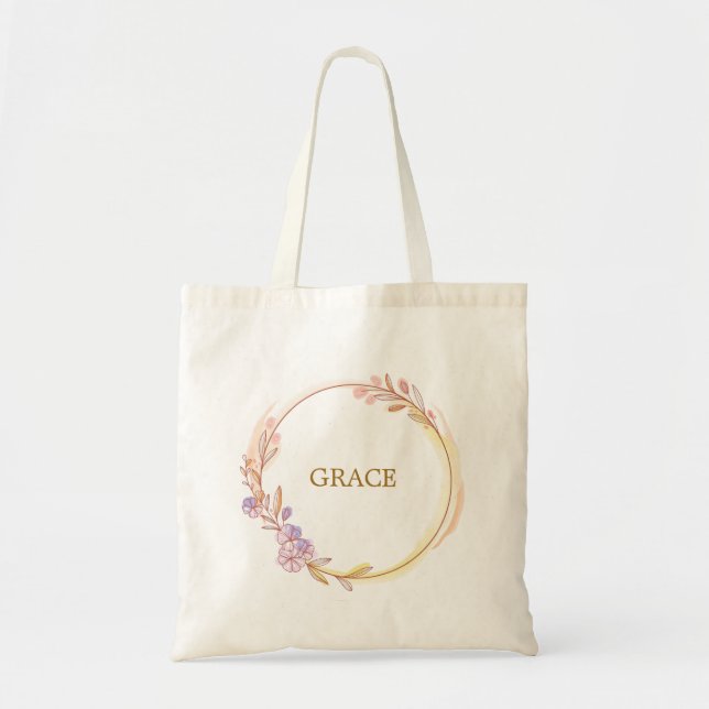 Bolsa Tote Botânico Verde Dourado Personalizado (Frente)