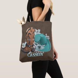 Bolsa Tote Botas de cowboy de cowboy de camisola de turquesa