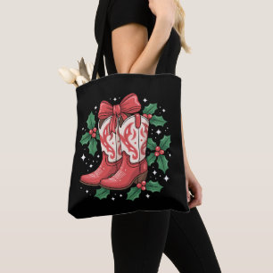 Bolsa Tote Botas de Cowboy de Natal Arco de Azevinho País Oci