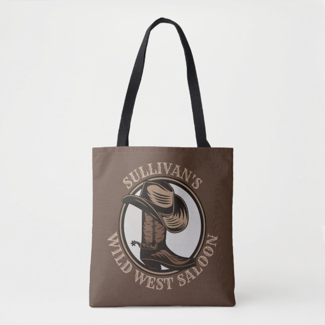 Bolsa Tote Botas de cowboy ocidentais e selvagens personaliza (Frente)