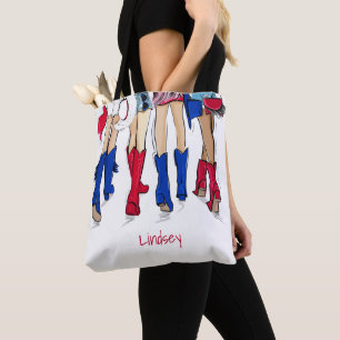 Bolsa Tote Botas de Cowboy Vermelhas e Azuis para Senhoras do