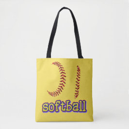 Bolsa Tote Botões de Softball com Glitter Vermelho com Texto 