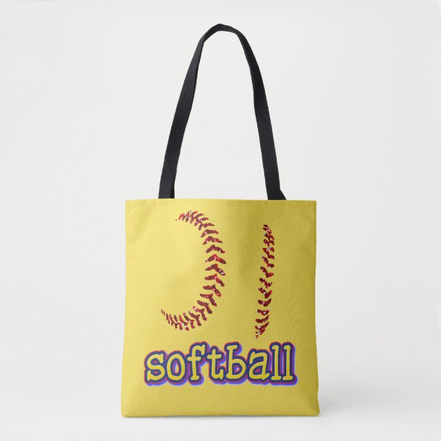 Bolsa Tote Botões de Softball com Glitter Vermelho com Texto  (Frente)