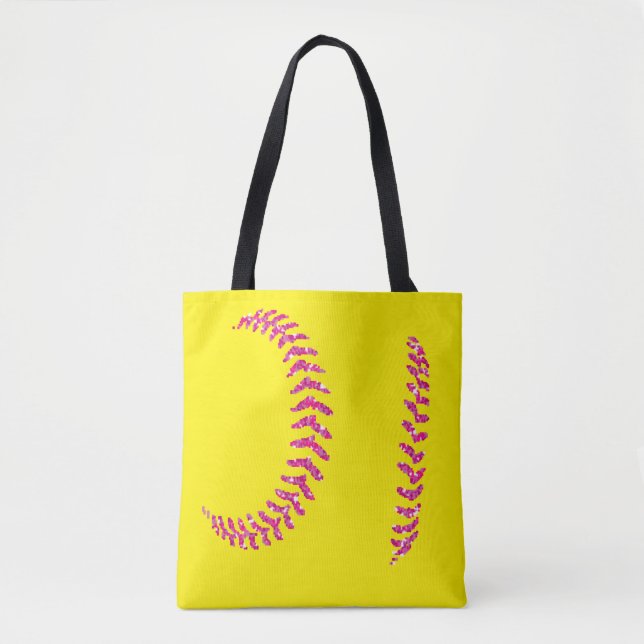 Bolsa Tote Botões de Softball Rosa-Brilhante (Frente)