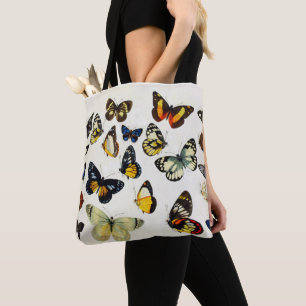 Bolsa Tote BOTTERFLIES BRANCAS AZUIS VERMELHAS AZUIS BEM Natu