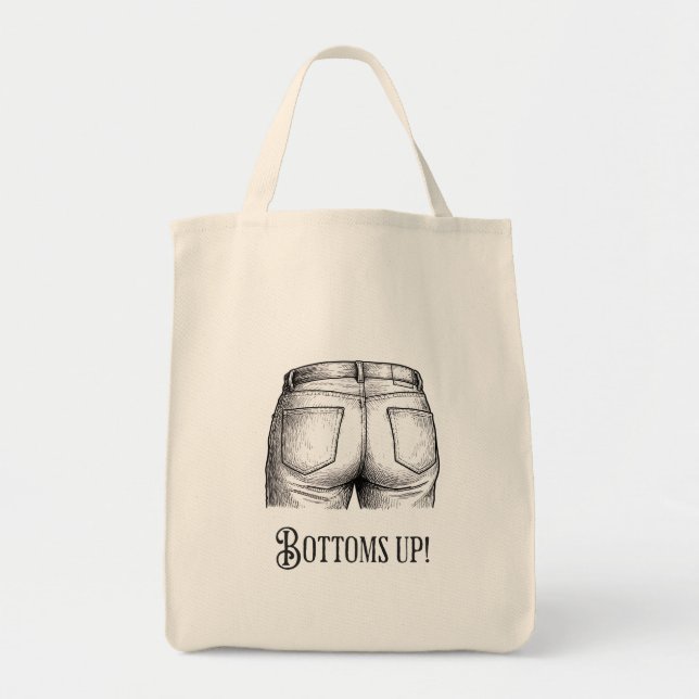 Bolsa Tote Bottoms Up! Funny White Elephant Gift Christmas (Frente)