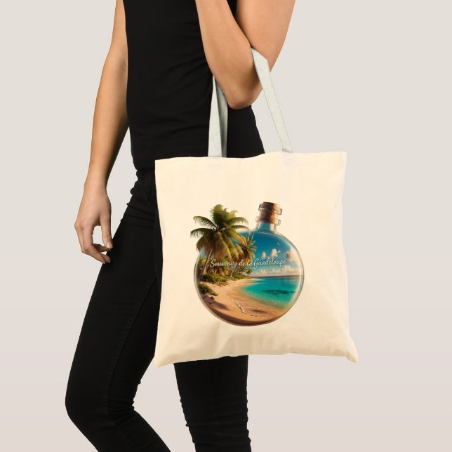 Bolsa Tote Bouteille Souvenir Guadeloupe: Plage Tropicale  (Frente (produto))