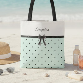 Bolsa Tote Boutique Chic Mint Green Polka Dot Monogram