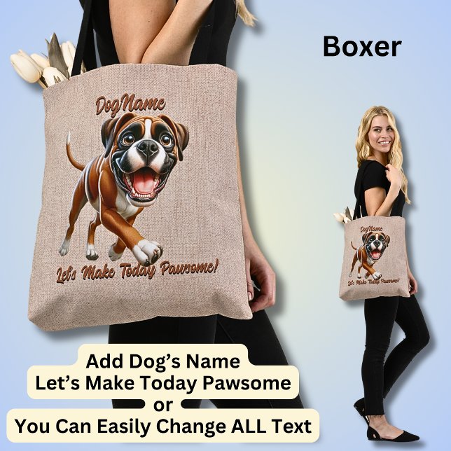 Bolsa Tote Boxer - Adicionar Nome do Cachorro, Alterar Texto (Criador carregado)