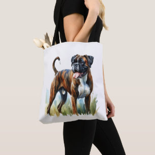 Bolsa Tote Boxer atigrado apresentado em Aquarela