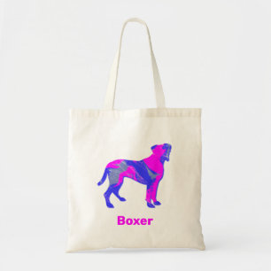 Bolsa Tote Boxer Dog Hot Pink e Blue Silhouette