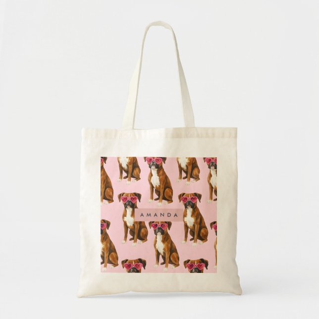 Bolsa Tote Boxer Personalizado com Óculos de Grau Rosa Coraçã (Frente)