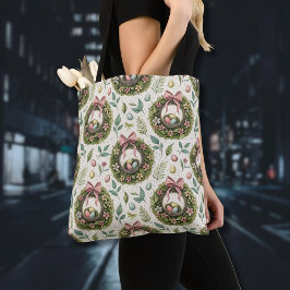Bolsa Tote Boxwood Easter Wreath Pink Bow with Egg