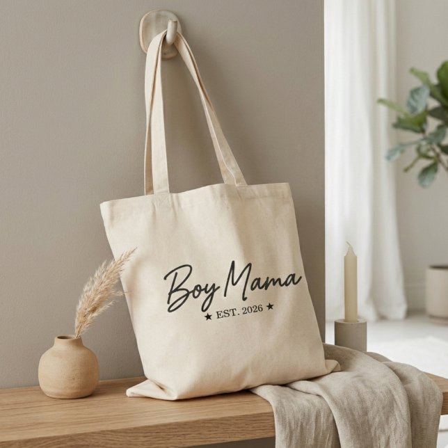 Bolsa Tote Boy Mama Script Est Year Modern Motherhood Quote (Criador carregado)