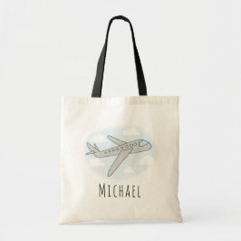 Bolsa Tote Boys Blue Airplane Viagem com nome