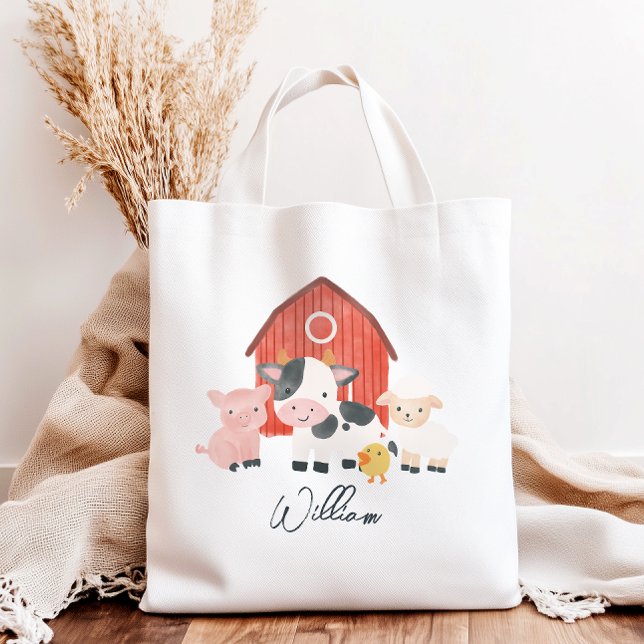 Bolsa Tote Boys Cute Watercolor Farm Animal Barnyard Kids (Criador carregado)