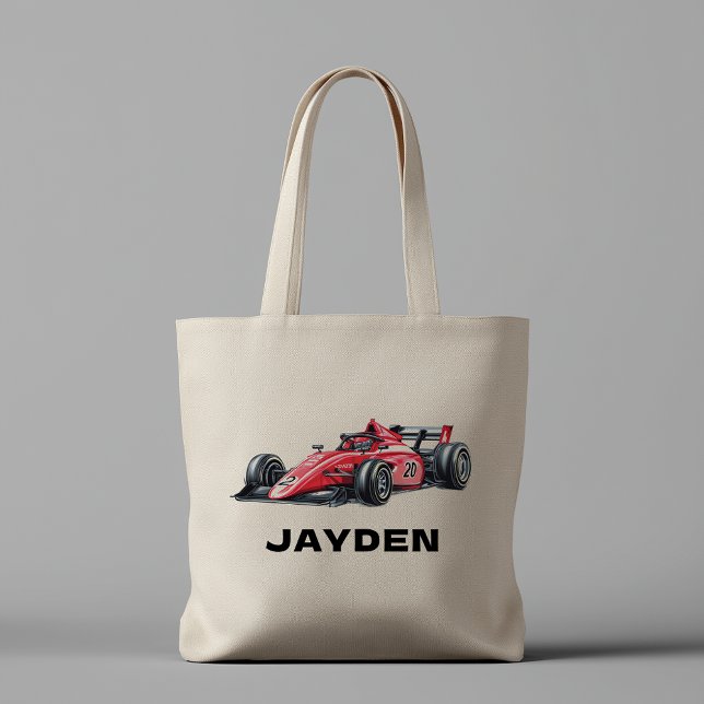 Bolsa Tote Boys Personalised Cool Red Racing Car Tote Bag (Criador carregado)