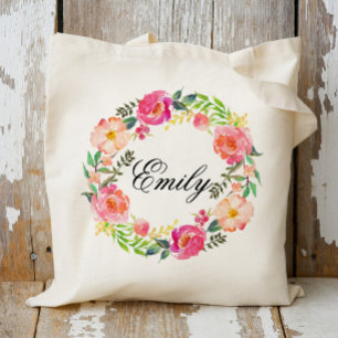 Bolsa Tote Braidsmaid de Ferida Floral Rosa Personalizada,Bem