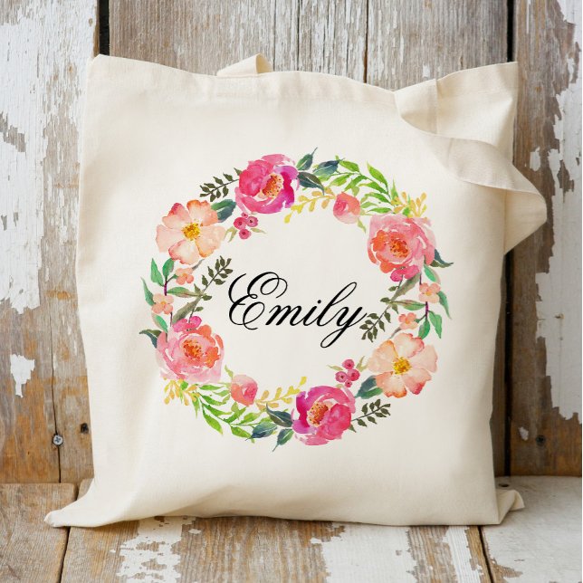 Bolsa Tote Braidsmaid de Ferida Floral Rosa Personalizada,Bem (Criador carregado)