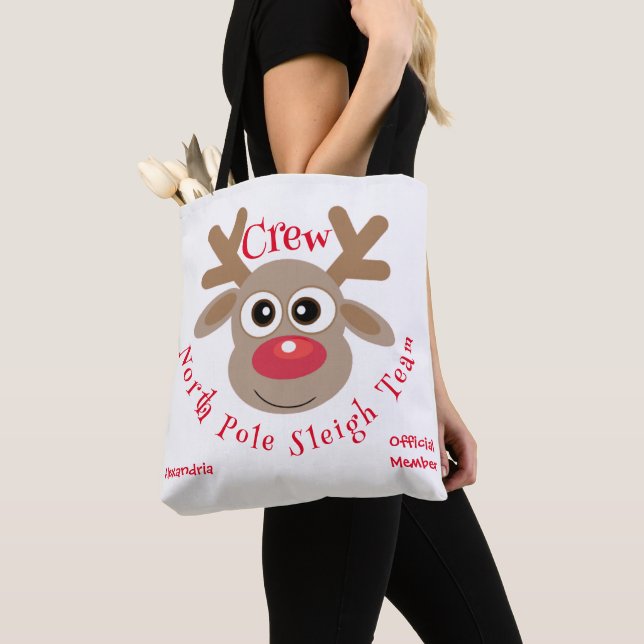 Bolsa Tote Branca de Cartoon de Natal Reindeer Sleigh Team (Close Up)