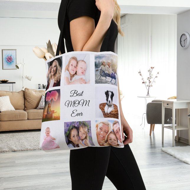 Bolsa Tote Branca de colagem de fotos da mãe (Criador carregado)