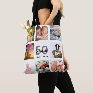 Bolsa Tote Branca de colagem de fotos de aniversário