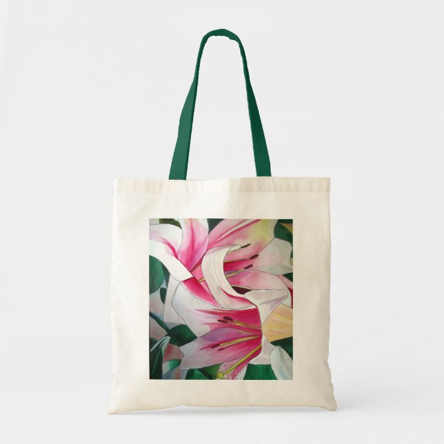 Bolsa Tote Branca e cor-de-rosa, flor líbia (Frente)