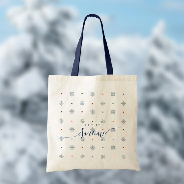 Bolsa Tote Branca elegante Deixe-o nevar personalizado (Elegant let it snow custom tote bag personalized with name, initial and message)