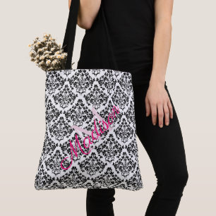 Bolsa Tote Branca Preta - Trendy - Bonito Nome da Menina Mono