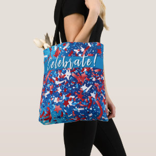 Bolsa Tote Branca Vermelha Moderna e Banheira Patriótica Azul