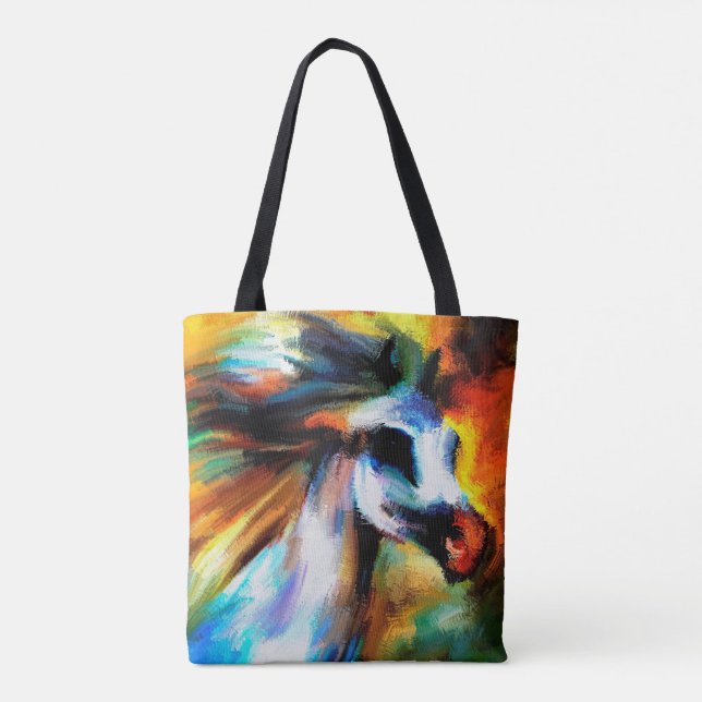 Bolsa Tote Branco cinzento bonito da arte abstrata do cavalo (Verso)