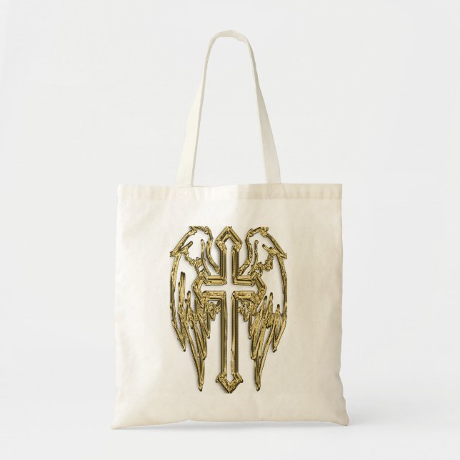 Bolsa Tote branco-cruzado de ouro católico (Frente)