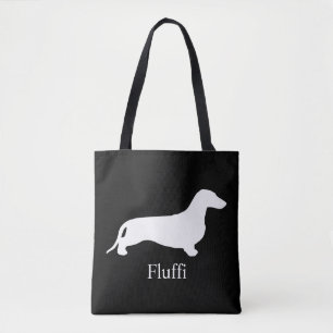 Bolsa Tote Branco da silhueta do Dachshund + suas ideias