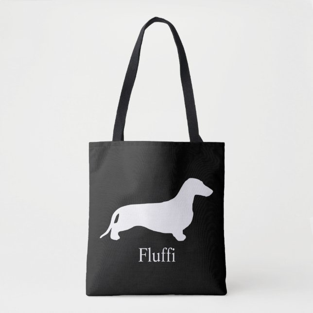 Bolsa Tote Branco da silhueta do Dachshund + suas ideias (Frente)