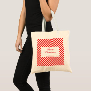 Bolsa Tote Branco de Natal e listrado vermelho