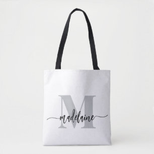 Bolsa Tote Branco Elegante Monograma Preto