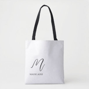 Bolsa Tote Branco Elegante Monograma Preto