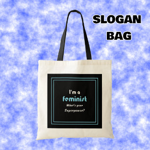 Bolsa Tote Branco feminista do slogan da superpotência no