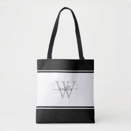Bolsa Tote Branco preto com Script Moderno Monograma