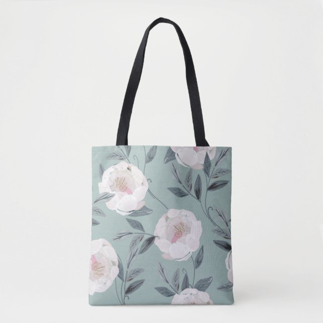 Bolsa Tote Brancos: Bordados Florais. (Frente)