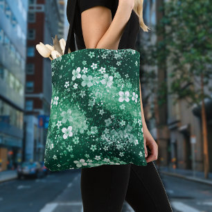 Bolsa Tote Brancos Trevos Verde e Pontos em Verde Escuro Chic