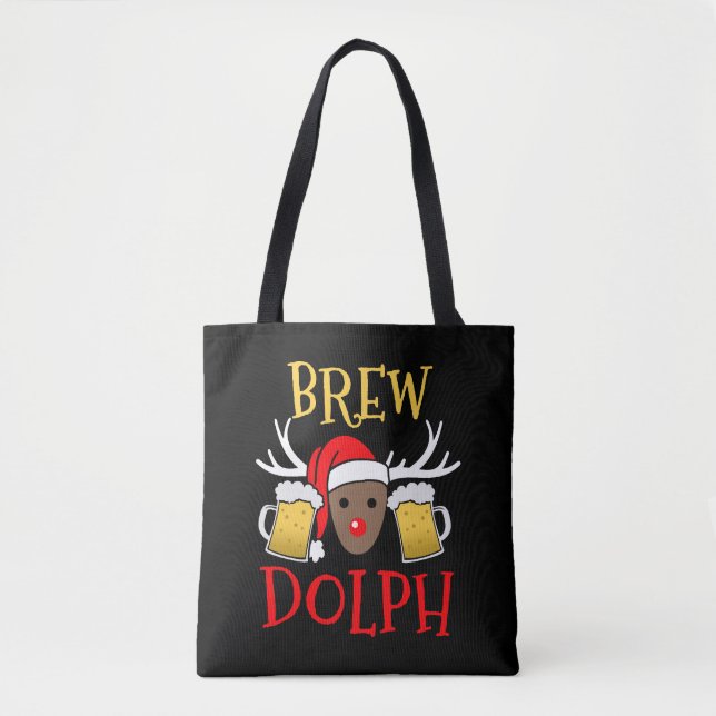 Bolsa Tote Brewdolph - Engraçado Reindeer Beer Christmas Gift (Frente)