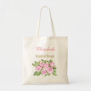 Bolsa Tote Bridal Bridal Rosa Rosa Floral com Nome