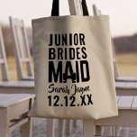 Bolsa Tote Bridal Party Junior Bridesmaid Casamento Tote Bag<br><div class="desc">Basta adicionar o nome da sua dama de honra ou dama de groselha a esta ousada bolsa de casamento. Perfeito por trazer todos os presentes do "obrigado de você por ser minha dama de honra/groomsmais"! (veja a minha loja para mais!)</div>