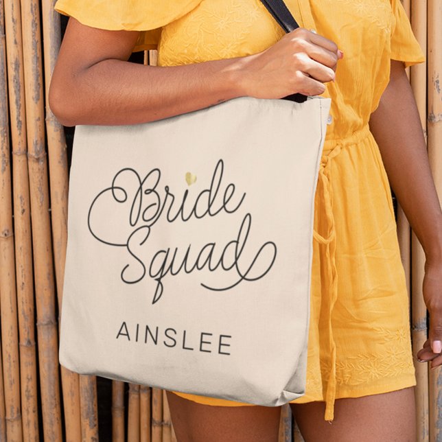 Bolsa Tote Bride Squad Modern Script Dourado Nome do Casament (Criador carregado)