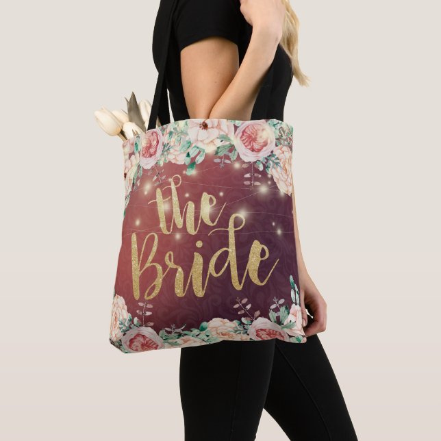 Bolsa Tote Brides Burgundy Chic Floral Lights (Close Up)