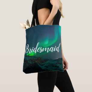 Bolsa Tote Bridesmaid Aurora Lights Script Casamento Elegante